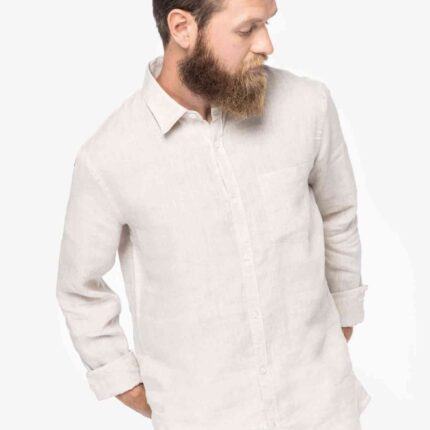 Leinen-Hemd für Herren in Naturfarbe mit langen Ärmeln, lässiger und luftiger Sommerlook