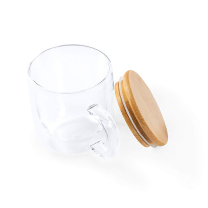 Doppelwandiger Glasbecher mit Bambusdeckel inkl. persönlicher Gravur