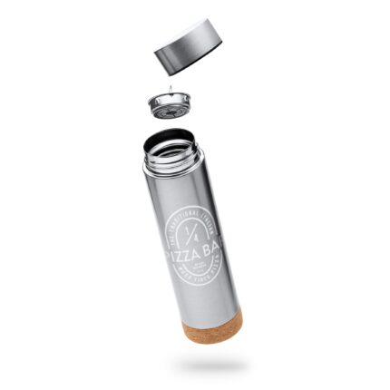 Schwarze Thermosflasche mit Teeei inkl. persönlicher Gravur